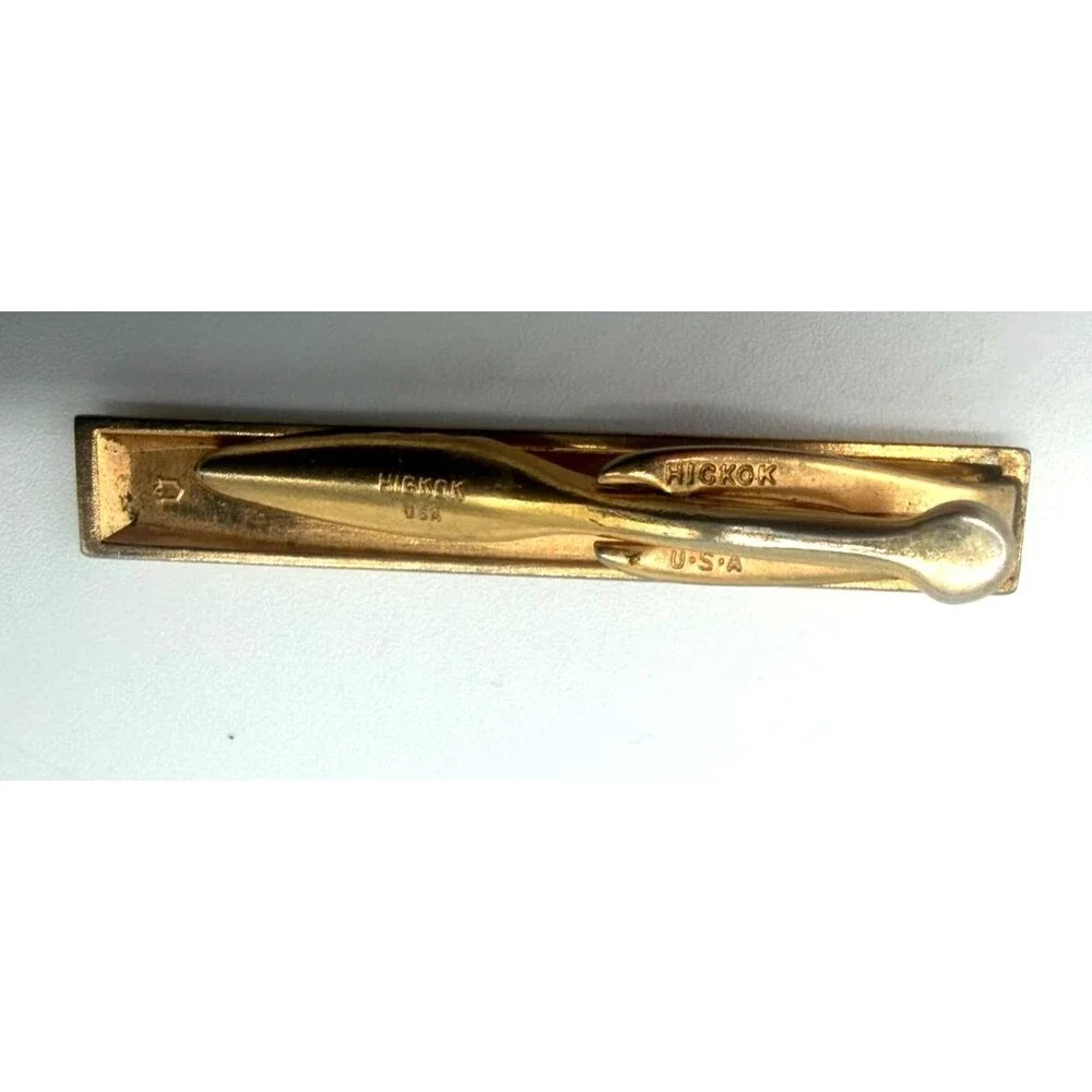 Lot of 4 Vintage Hickok USA Gold Tone Tie Bar Clips Monogram Initials MCM Retro